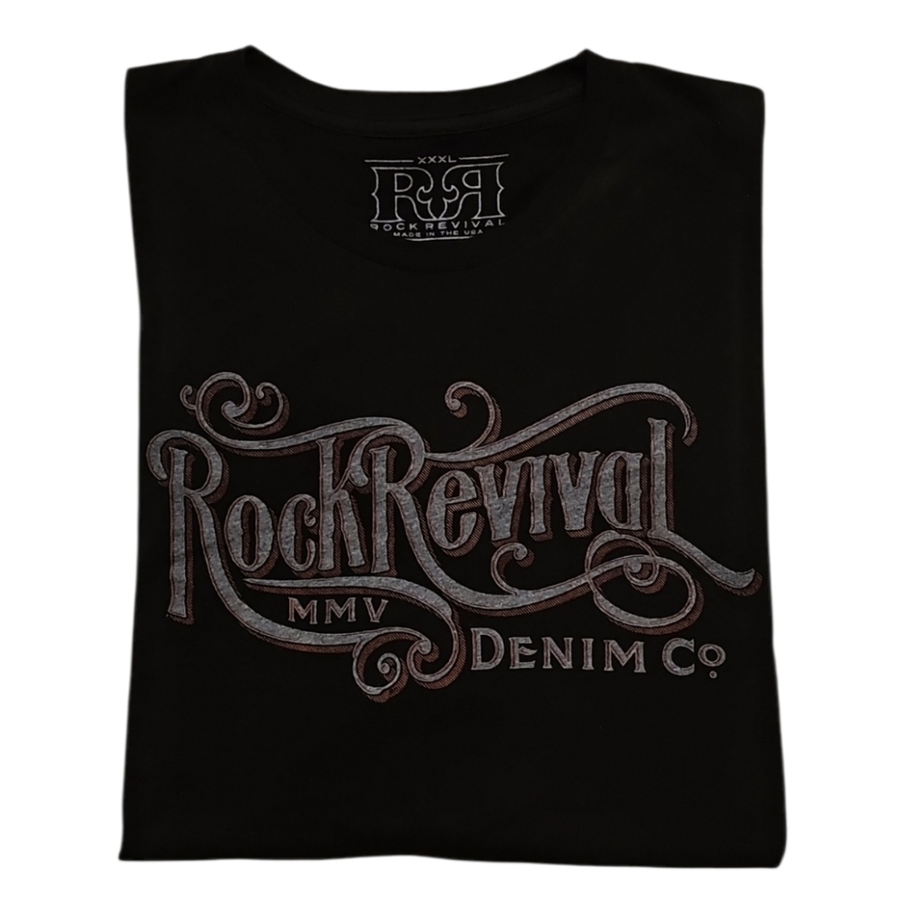 Rock Revival Black Graphic Crewneck Shortsleeve T-Shirt. Men's Size: 3XL.